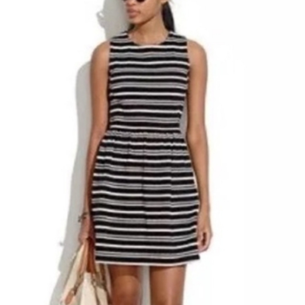 Madewell Afternoon Black & White Striped Sleeveless Stretch Knit Mini Small
